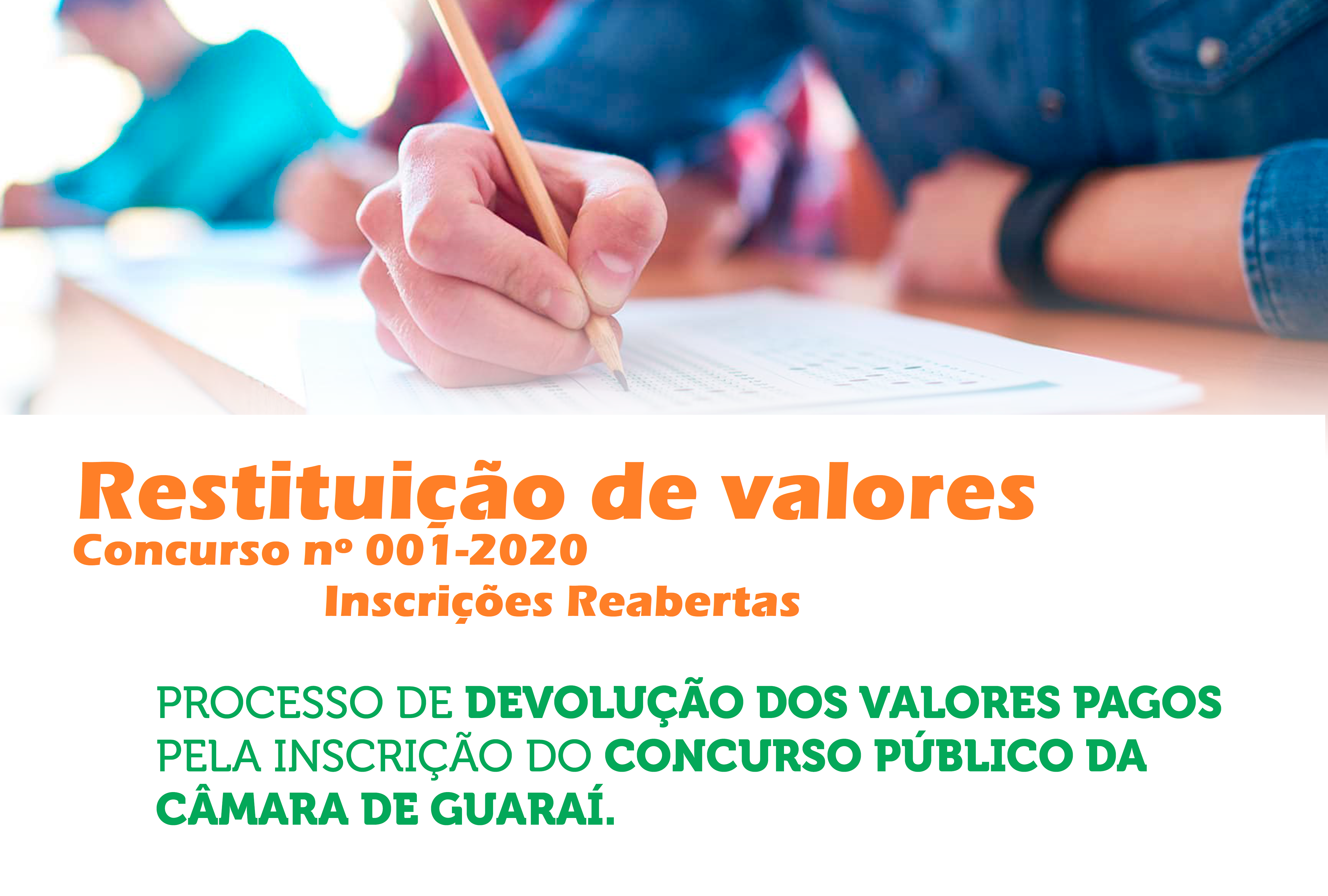 Restituição de valores do Concurso 001/2020 - Chamadas reabertas